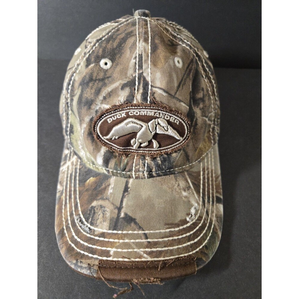 RARE Duck Commander Distressed Camo Hunting Hat Cap Adjustable Hook & Loop